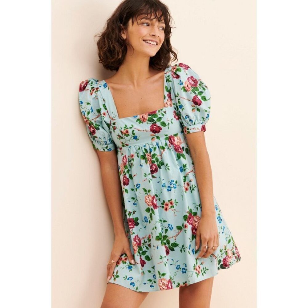 Urban Outfitters Laura Ashley Penelope Babydoll Mini Dress size XS Floral Blue M